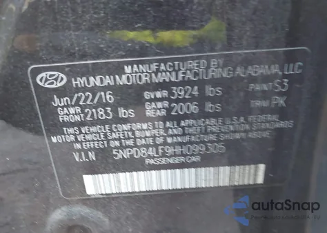 2017 Hyundai Elantra Se z USA, uszkodzony, nr VIN 5NPD84LF9HH099305